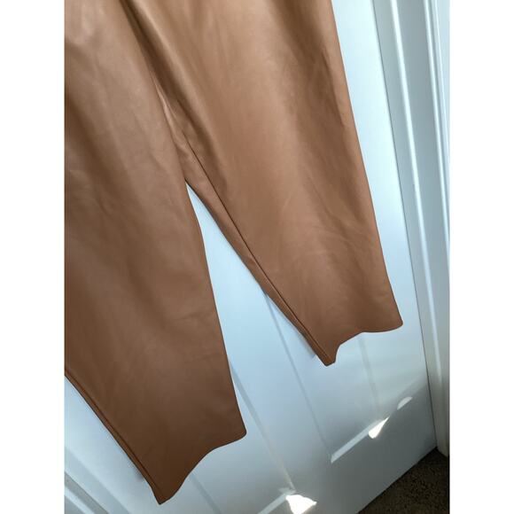 Express Women's Faux Leather Pleated Super High Rise Ankle Pants Brown Size 14R - Picture 4 of 12